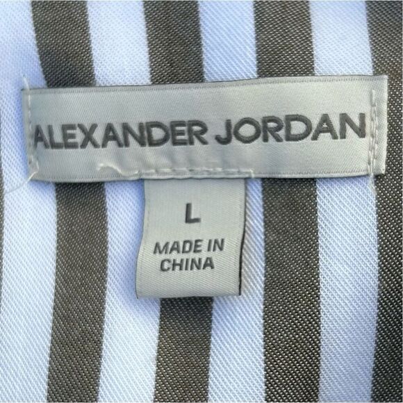 Alexander Jordan Button-up Shirt Women's Large Olive Green Striped 100% Rayon - Picture 10 of 11